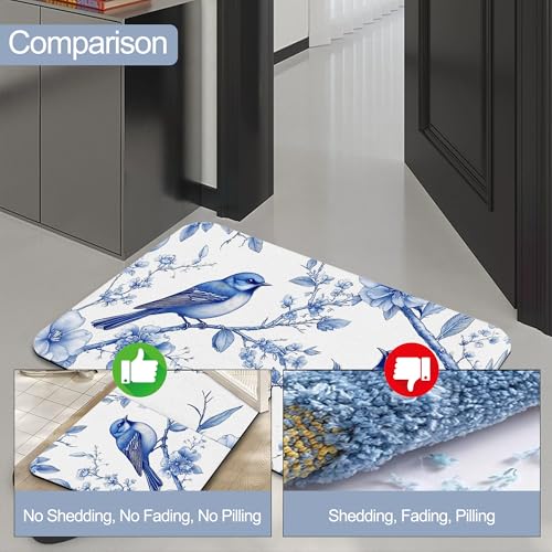 Diatomaceous Bathroom Rugs,Blue Birds Bathroom Decor,Retro Flowers Non Slip Bath Mat,Quick Dry Easy to Clean Care Shower Rug for Home Dorm Low Profile Floor Mat 17 X 29.5 Inch - color: Blue Birds
