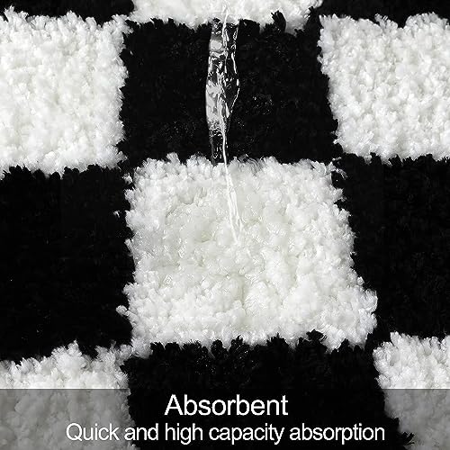 Uphome Bathroom Rug Runner, Black and White Checkered Large Machine Washable Bath Mat Non Slip, 24x71 Water Absorbent Soft Microfiber Bath Rug for Tub, Shower, Floor - size: 24x71 inch