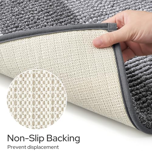 HOMEIDEAS Grey Bathroom Rugs Set of 2, Thick Absorbent Chenille Bath Mats, Non-Slip Soft Shaggy Rugs for Bathroom Floor, 20" x 32" & 17" x 24" - color: Grey