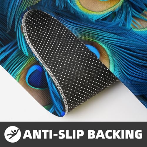 Peacock Blue Feather Kitchen Rugs Mats Set of 2 Pcs Non-Slip Floor Mats Washable Runner Rugs Set for Bathroom Laundry Hallway Kichen Comfort Standing Mat - color: Peacock Blue Feather