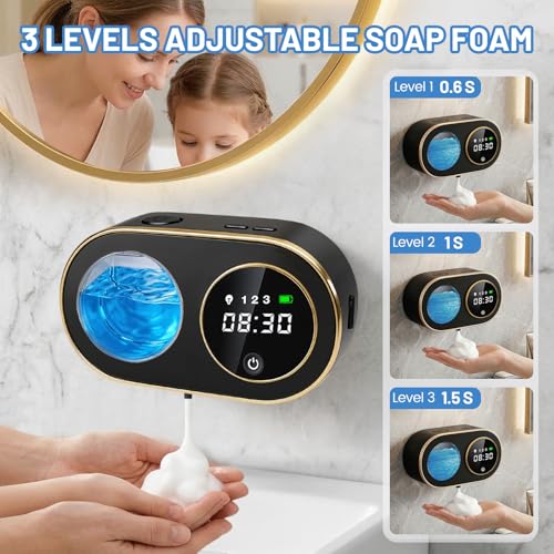 Automatic Soap Dispenser, 320ML Touchless Smart Hand Soap Dispenser, 3 Adjustable Soap Levels, Rechargeable Wall Mounted Electric Foam Soap Dispenser for Bathroom Kitchen Office (Black - T1) - color: Black - T1
