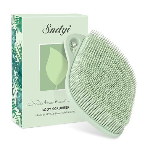 Sndyi Silicone Body Scrubber, Gentle Exfoliating Body Scrubber for Sensitive Skin, Leaf Shaped Shower Scrubber for Body with Lathering Bristles, Silicone Loofah Body Brush for Showering, Green - color: Green