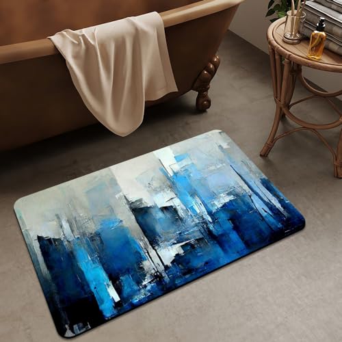 Bath Mat Rug,Blue grey and more colors abstract Non Slip Quick Dry Super Absorbent Thin Bathroom Rugs Fit Under Door-Easy to clean Bathroom Floor Mats-Shower Rug for Shower Sink Bathtub(17" x 27.5"In) - color: Blue Grey and More Colors Abstract, size: 1'5