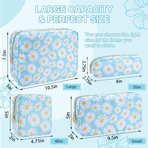 Waterproof Small Floral Makeup Bag Pouch for Purse,Nylon Flower Cosmetic Bag Preppy Travel Toiletry Storage Bag for Women Girl,Cute Makeup Organizer Bag Skincare Bag with Zipper(Small Blue-Daisy) - color: Blue-Daisy, size: Small