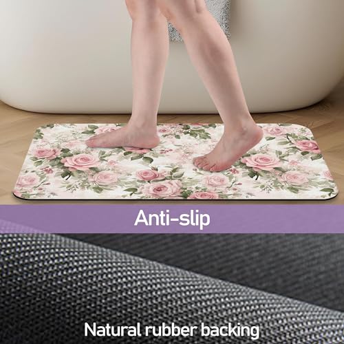 Shabby Chic Flower Bathroom Rug, Rapid Dry Absorbent with Non-Slip Rubber Base Bath Mats for Bathroom 17"x30" - color: Shabby Chic Flower