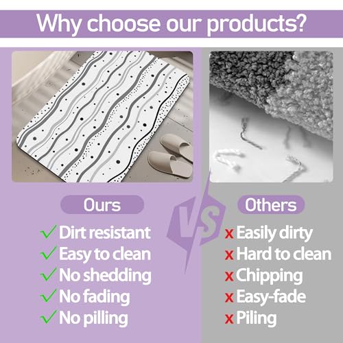 Polka Dots Stripes Bathroom Mat, Non Slip Rubber Backed Fast Dry Bath Rug, Thin Bath Mat for Bathroom Kitchen 17"x30" - color: Polka Dots Stripes