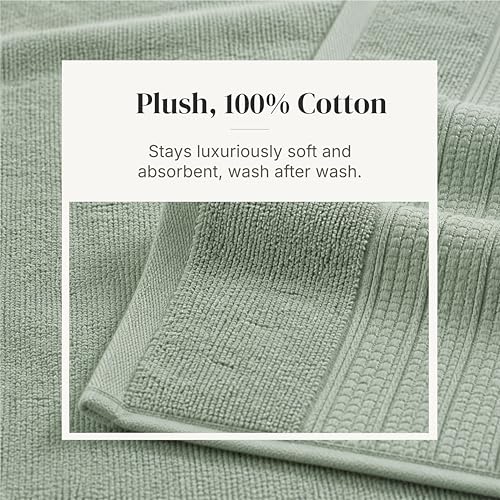 Modern Threads 6-Piece Towel Set – 100% Cotton, Quick Dry, Ultra Absorbent – Includes 2 Bath, 2 Hand, 2 Washcloths (White/Reinhart Sage) - color: Green, style: Classic Stripe