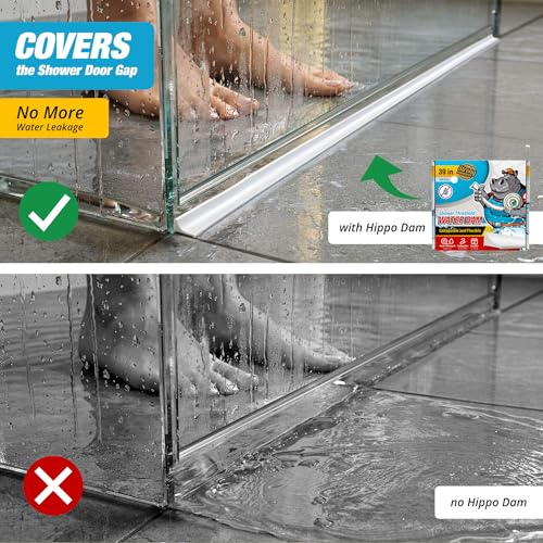 Shower Threshold Water Dam Barrier 39" - White Collapsible Walk in Shower Water Guard - Door Bottom Seal Strip Leak Guard by Hippo Dam - color: White, style: 39