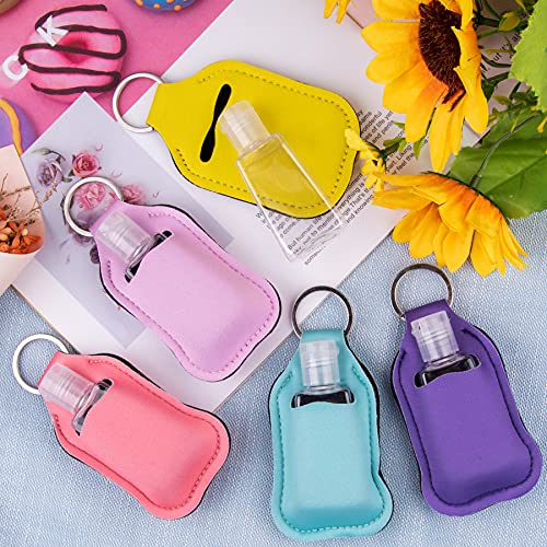 Duufin 60 Pcs Hand Sanitizer Holder Keychain Empty Travel Bottle Set | Including 30 Pcs Hand Sanitizer Keychain Holder and 30 Pcs Refillable Empty Travel Bottles for Backpack Purse, 15 Solid Color - color: Colorful Patternless