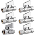 6 Pack Premium Chrome Brass 3/8" Comp FIP x 3/8 Inch Compression MIP Quarter Turn Water Straight Angle Stop (Add on) Valve - size: 6PCS 3/8" x 3/8"