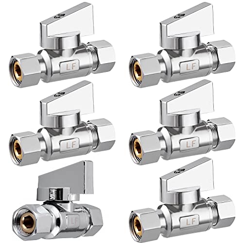 6 Pack Premium Chrome Brass 3/8" Comp FIP x 3/8 Inch Compression MIP Quarter Turn Water Straight Angle Stop (Add on) Valve - size: 6PCS 3/8" x 3/8"