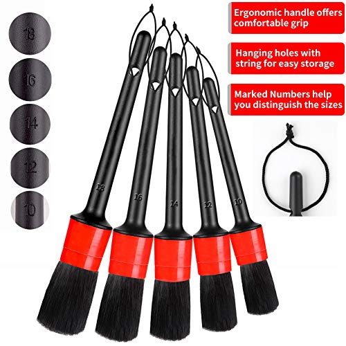 Detailing Brush Set - 10 Pcs Detail Brushes Car Detailing, Auto Boar Hair Car Detail Brush for Cleaning Car Interior Exterior, Vehicles Wheels Leather Engine Dashboard - color: Car Detail Brushes Black+gray