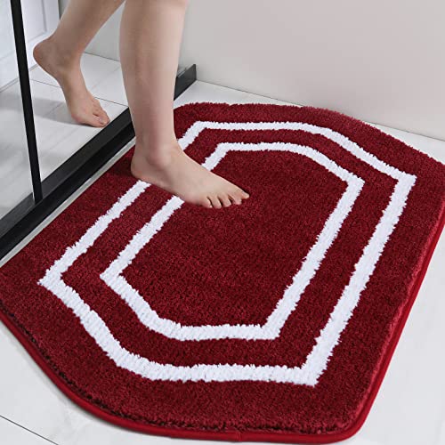 COSY HOMEER Extra Thick Bath Linen Sets Rugs - Anti-Slip Bath Mats Soft Plush 100% Strong Polyester Living Room Bathroom Water Absorbent(Red,17x27 - Inches) - color: White/Red, size: 1'5" x 2'3" (Oval)