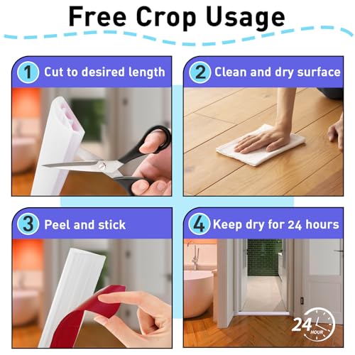 78'' Transparent Silicone Shower Threshold Water Dam Seal Strip | Self Adhesive Collapsible Splash Guard Barrier, For Shower & Sink Edge Dry-Wet Separation Use