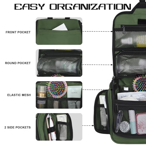 Goloni Hanging Toiletry Bag, 10 Compartments Water-Resistant Makeup Bag with 360° Spinning Metal Hook, Large Travel Cosmetic Organizer for Men & Women, Green (7.05oz) - color: Green