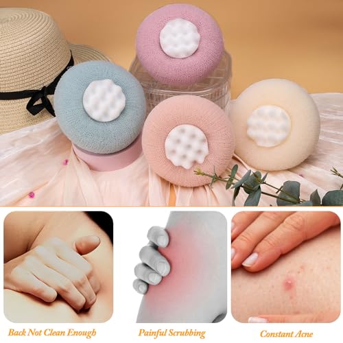 4Pcs New Upgrade 2-in-1 Sunflower Bath Ball, Ultra Soft Bath Sponge Cleaning Brush, Suction Cup Bath Ball with Finger Rings,Exfoliating Shower Loofah Sponges(Pink+Blue-Green+Beige+Purple) - style: Pink+Blue-Green+Beige+Purple