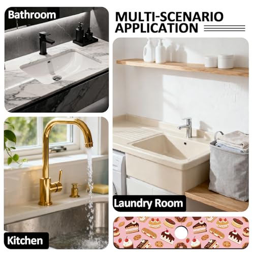 2 Pcs Kitchen Sink Splash Guard Faucet Mat Desserts Cakes Pattern Faucet Mat for Sinks Absorbing Drying Mats for Kitchen Bathroom - color: Desserts Cakes
