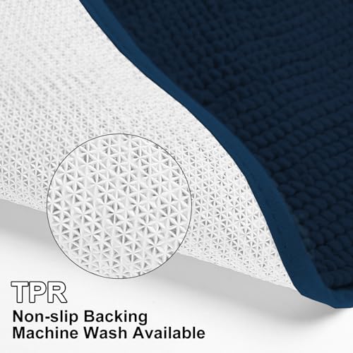 Urvoix Bathroom Rugs Sets 3 Piece, Chenille Bathroom Rug Non-Slip Bath Rug, Ultra Soft, Washable, Super Absorbent Bath Mats for Bathroom, Toilet and Tub (Dark Blue) - color: Dark Blue