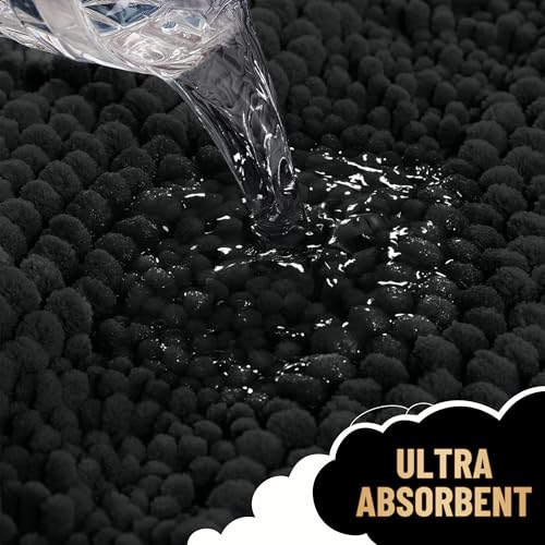 OLANLY Thick Bathroom Rugs 36x24, Extra Soft Absorbent Chenille Striped Bath Rugs, Rubber Backing, Machine Wash Dry, Bath Mats for Bathroom Floor, Tub and Shower, Home Decor Accessories, Black - color: Black, size: 36" X 24"