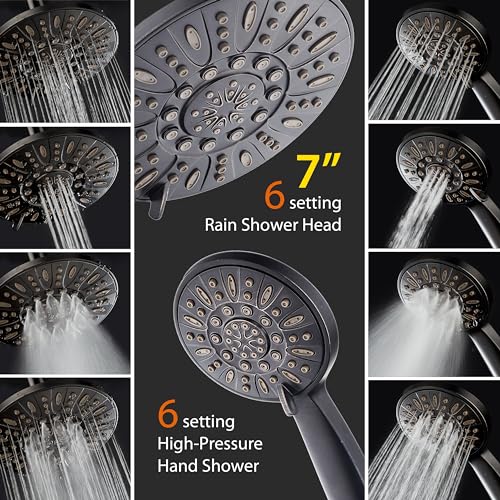AquaDance 7" Premium High Pressure 3-Way Rainfall Combo with Stainless Steel Hose – Enjoy Luxurious 6-setting Rain Shower Head and Hand Held Shower Separately or Together – Oil Rubbed Bronze Finish - color: Oil Rubbed Bronze, style: 2.5 Gallons Per Minute