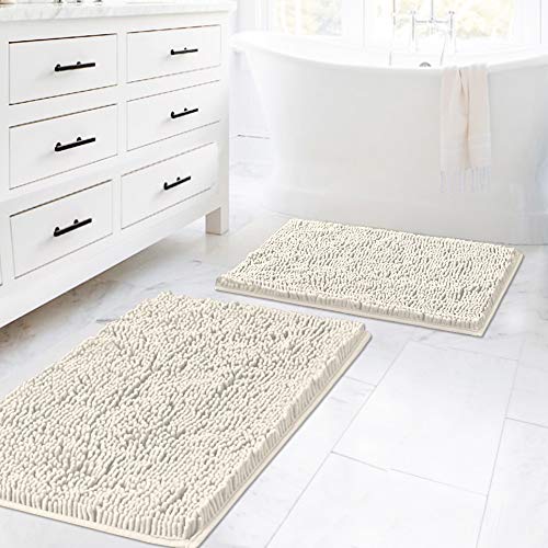 H.VERSAILTEX Microfiber Bath Rugs Chenille Floor Mat Ultra Soft Washable Bathroom Dry Fast Water Absorbent Bedroom Area Rugs Indoor Mats for Entryway, Cream 20" x 32"/17" x 24" - color: Ivory, size: 20" x 32" Plus 17" x 24"