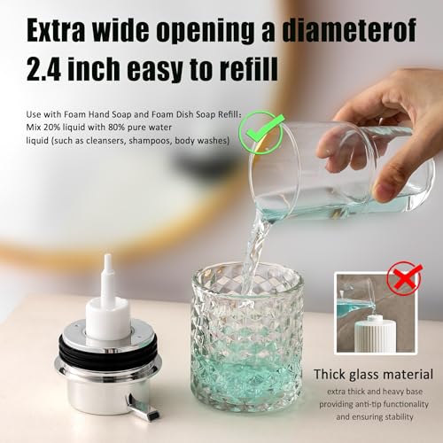 Malachi Foaming Hand Soap Dispenser, Refillable Clear Glass Foam Pump Bottle for Hand Soap, Dish Soap, Body Wash, Shampoo, Facial Cleanser & Baby Wash, Multi‑use for Bathroom, Kitchen & Commercial Use - color: Diamond Transparent