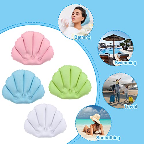 PATIKIL Inflatable Bath Pillow with Suction Cups, 2 Pack Terry Cloth Covered Shell Shape Bathtub Spa Pillow Neck Support for Bathtub Hot Tub, Pink - color: Pink