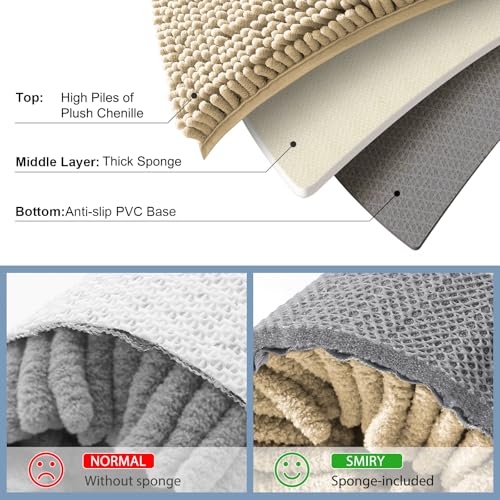 Smiry Bathroom Rugs Sets 2 Piece, Soft Absorbent Chenille Machine Washable Non Slip Shaggy Bath Rug Set for Tub, Shower, and Floor (36x24+24x16, Beige) - color: Beige, size: 36"x24"+24"x16"