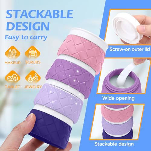 16 Pack Travel Bottles for Toiletries, TSA Approved Travel Size Toiletries Containers Set, BPA-Free Silicone Leak Proof Refillable Bottles Stackable Creams Jars Accessories Kit W/Clear Bag(Purple) - color: Purple