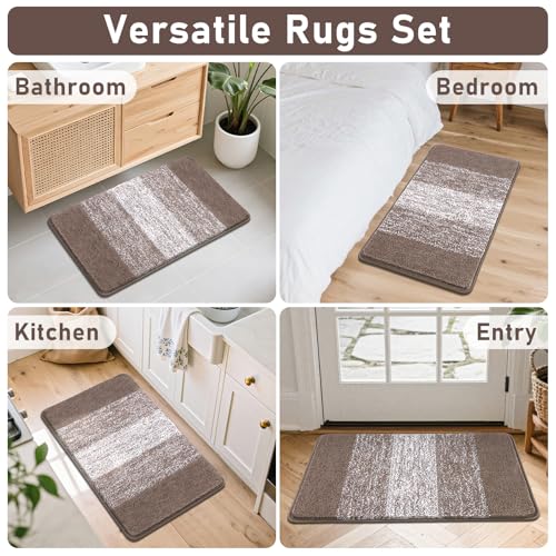 Bsmathom Bathroom Rugs Sets 4 Piece with Toilet Lid Cover, Non-Slip Bathroom Rugs and Mats Sets, Absorbent Bath Rugs Microfiber Shaggy Machine Washable Bath Rug Set, Coffee - color: Coffee, size: 20"x31"+20"x59"+U20"x24"+Cover19"x21"