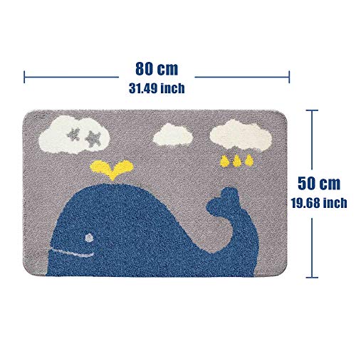 Cute Bathroom Rugs mats,Non-Slip Extra Soft Microfiber Washable Water Absorbent Shower Toilet Kids Bath Rugs mats Set for Bathroom (Whale, 20"x32"/50x80cm)