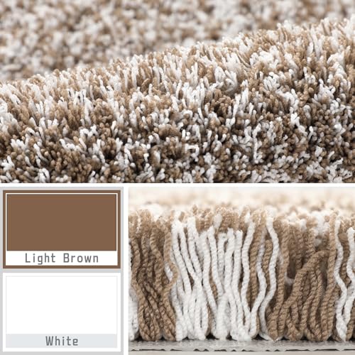 Yimobra Toilet Rugs U Shaped Washable 24X20, Ultra Soft and Water Absorbent Bath Mats, Non Slip Fluffy Shaggy Luxury Microfiber Contour Bath Rugs for Toilet, Dry Quick, Light Brown and White - color: Light Brown and White, size: 20" X 24" Contour Rug