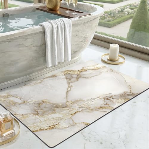 Color&Geometry Ultra Thin Bathroom Rugs Non Slip,Absorbent Quick Dry Bath Mats for Bathroom,Thin Bath Rugs Washable with Rubber Backing Fit Under Door Outside Shower,Gold-Veined White Marble,24"x43" - color: Gold-veined White Marble, size: 24"x43"
