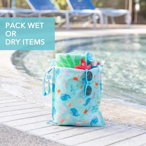 Bumkins Waterproof Wet Bag for Baby, Travel, Swim Suit, Cloth Diapers, Pump Parts, Pool, Beach, Gym Clothes, Toiletry, Hook to Stroller, Daycare, Zipper Reusable Wetdry Packing Pouch, Ocean Life Blue - color: H5 Ocean Life, style: Wet Bag