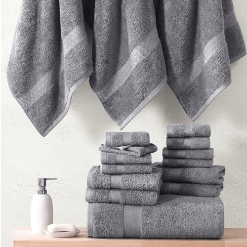 LANE LINEN 100% Cotton Towel Set for Bathroom - 18 Piece - Super Soft, Quick Dry & Highly Absorbent - 4 Bath, 8 Wash Cloth, 6 Hand Towels - Turkish Quality, Durable & Easy Care - Space Grey - color: 08: Space Grey, size: 18 Piece Towel Set