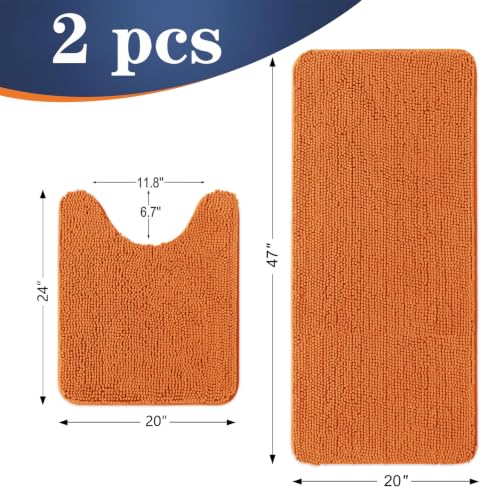 OLANLY Bathroom Rugs Sets 2 Piece, Soft Absorbent Chenille Bath Mats and U-Shaped Contour Toilet Mat Area Rug Set, Machine Washable Bath Carpet, Home Decor Accessories(47"x20"+24"x20", Clay) - color: Clay, size: 47" X 20" + U24" X 20"