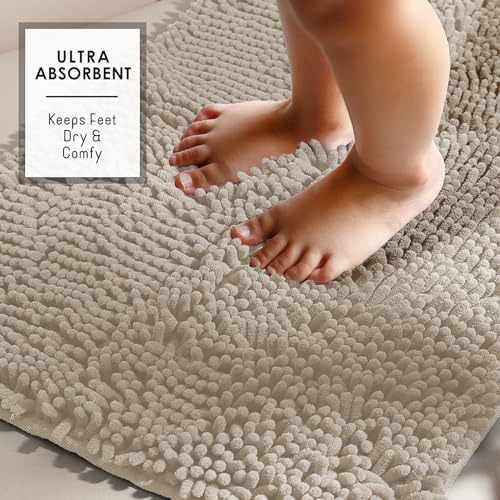 Hearth & Harbor Bathroom Rugs, Chenille Bath Mat - Machine Washable Bath Mats for Bathroom Non-Slip Backing Rubber, Quick Dry Bathroom Mat - color: Beige, style: 17 x 24 + 20 x 32
