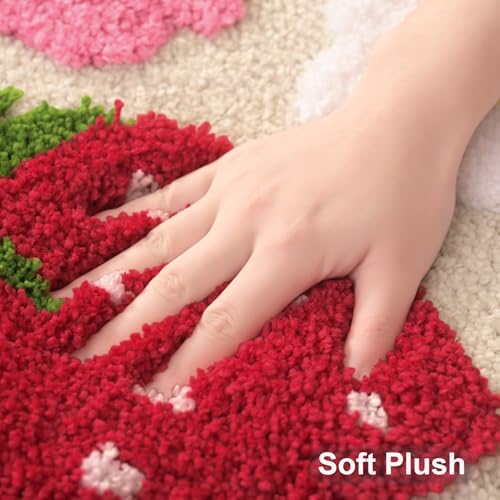Anybar U-Shaped Toilet Rug 20x20'' - Super Soft Absorbent Bathroom Mat with Cute Strawberry & Flower Design, Non-Slip Quick-Dry Washable Contour Rug for Toilet, Bath Mats for Bathroom Decor（Beige） - color: Beige, size: 1'8" x 1'8" (U-Shape)