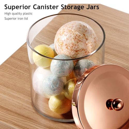 SheeChung 3-Pack Plastic Apothecary Jars with Rose Gold Metal Lids - Large 50oz, 25oz & 15oz Acrylic Storage Set - Shatterproof Laundry Room & Bathroom Organizer - Modern Minimalist Chic Decor - color: Rose Gold, size: 50 oz & 25 oz & 15 oz