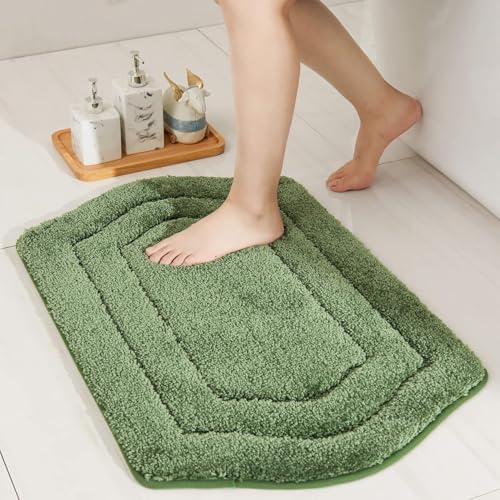 COSY HOMEER Extra Thick Bath Rugs for Bathroom - Anti-Slip Bath Linen Sets Mats Soft Plush 100% Strong Polyester Living Room Bedroom Water Absorbent(Green,20x32 - Inches) - color: Green, size: 1'8" x 2'8" (Oval)