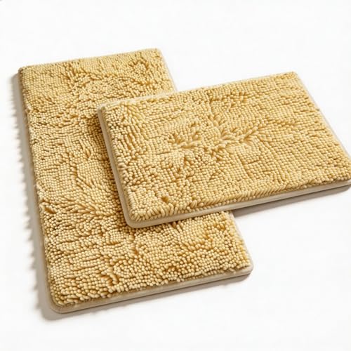 Bathroom Rugs Sets 2 Piece Plush Chenille Bath Rugs Non-Slip Bath Mats Absorbent Shaggy Rugs,Bathtub Mat,Bathroom Mats,Washable Bathroom Carpet for Tub, Shower,Washroom-32x20 + 24x16 Light Cream - color: Light Cream, size: 32"L x 20"W + 24"L x 16"W
