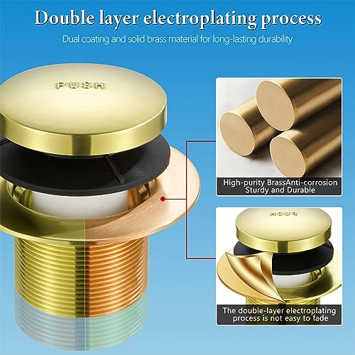 Tip Toe Bathtub Drain Conversion Kit Assembly, Tub Drain Plug Trim Set Bath Tub Drain Stopper with Two-Hole Overflow Faceplate (Brushed Gold) - color: Polished Brass