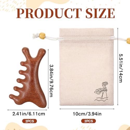 2 Pcs Wooden Scalp Massager Comb Sandalwood Scalp Massager Handmade for Gua Sha Head Legs Neck Face Care Shoulder Foot Stress Relax Women Men Hair Growth with Storage Bag