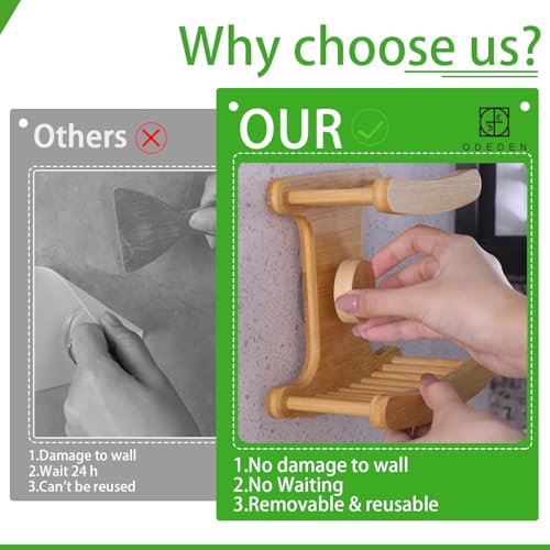 Suction Cup Soap Dish for Shower，Bamboo Soap Dish Holder for Shower, Suction Cup NO-Drilling, Self Draining for Bathroom，Natural Bamboo Color (Double soap Holder, Rectangular)