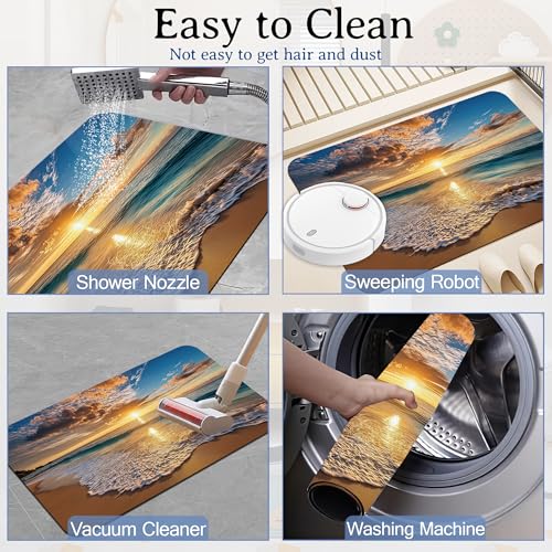 Elightvap Ocean Beach Sunrise Bathroom Mat Quick Drying Non Slip Bath Mats Absorbent,Bath Mat Quick Dry Bathroom Rug in Front of The Kitchen Sink, Shower Room, Bathtub,17 * 29.5 Inches - color: Ocean Beach Sunrise