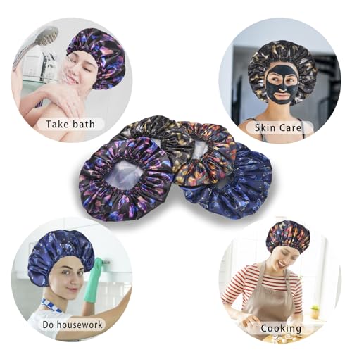 4 PCS Shower Cap for Women, Elastic and Reusable Bath Caps, Double Layers Shower Caps Reusable Waterproof, Bathing Shower Caps, Environmental Bath Hair Protection Cap - Butterfly A - color: Butterfly A