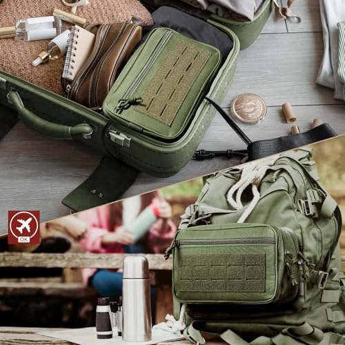 RXW EDC Toiletry Bag for Men, Tactical Dopp Kit, Molle Pouches Compact Travel Organizer for Shaving Shower, Hygiene, Grooming (Includes Dry/Wet Compartment & US Flag Patch) - color: Army Green
