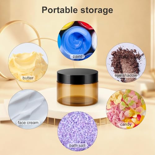 Loretoy 36 Pack 4 OZ Plastic Jars with Lids, BPA Free, Reusable, Refillable Transparent Cosmetic Containers for Bath Salts, Cosmetics, Powders, Beauty Product and Small Accessories, Brown - color: Brown, size: 4 Ounce