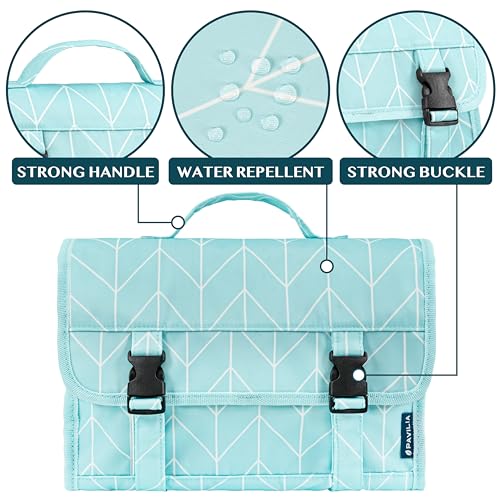 PAVILIA Travel Hanging Toiletry Bag for Women Men, Large Capacity Makeup Bag Kit, Waterproof Cosmetic Storage Organizer Case for Bathroom Shower - color: Teal Chevron, size: Large