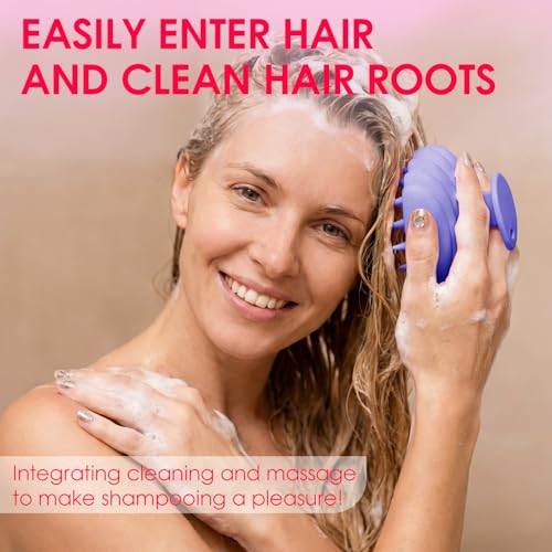 Silicone Scalp Massager Hair Growth,Hair Scrubber Scalp Stimulator Exfoliator Brush with Soft Bristles for Wet Dry Scalp Care（Purple） - color: Purple